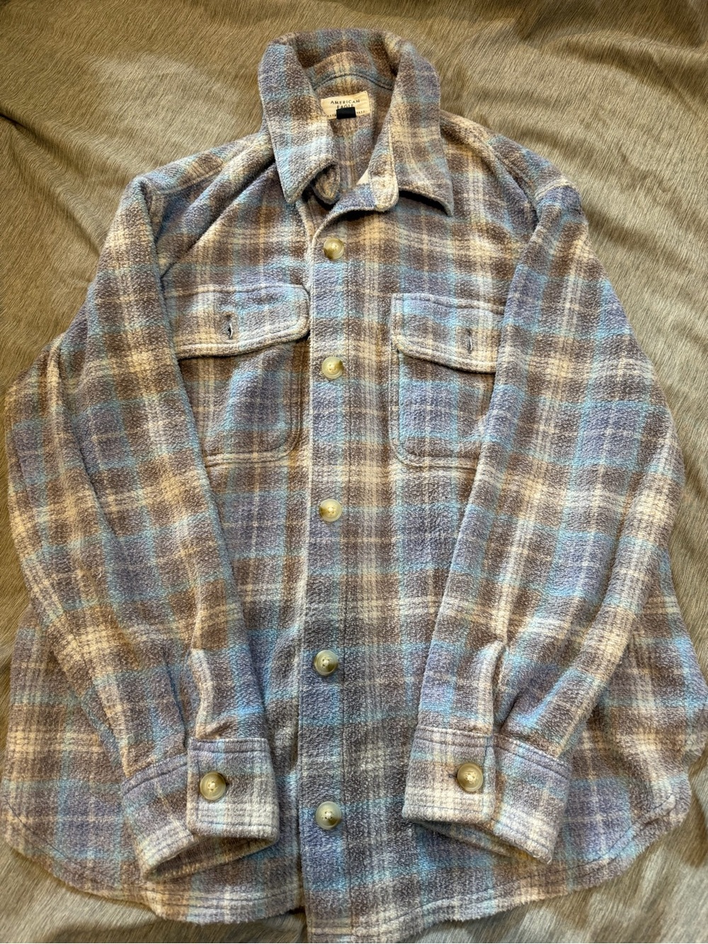 American Eagle Women’s Plaid Button-Up Wool Blend Jacket Shirt - Blue & Gray